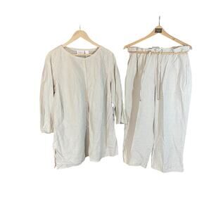 Liz Claiborne Woman Linen Blend 2-Piece Set Beige Jacket Pants Plus 1X 16W